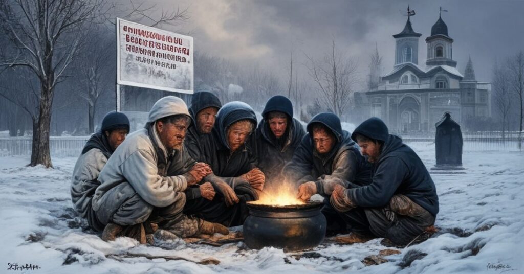 Scena zimowa w prowincji Hebei w Chinach, gdzie ubodzy rolnicy cierpią z powodu przymusowej zmiany systemu ogrzewania