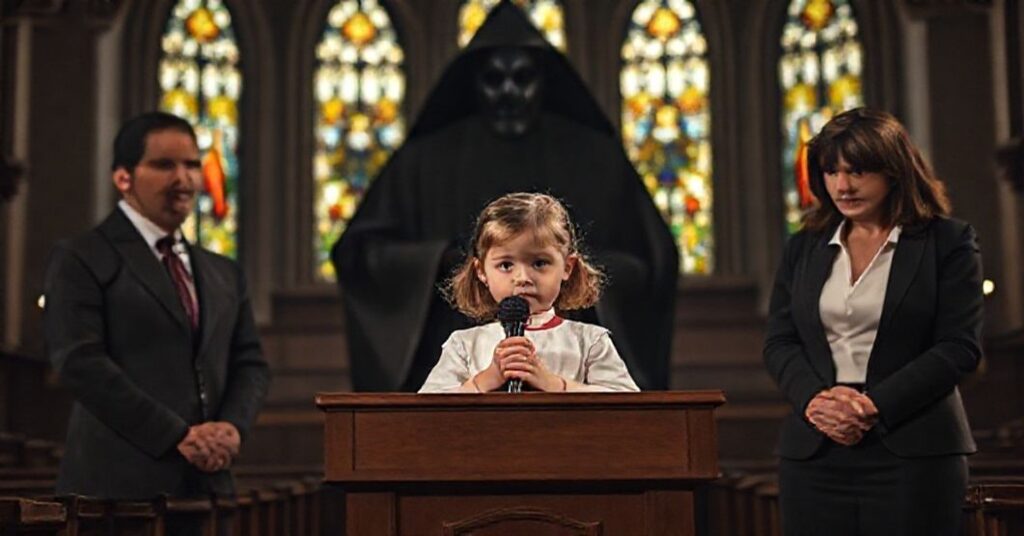 Dziecko manipulowane przez dorosłych w politycznym kontekście w tradycyjnym katolickim otoczeniu.