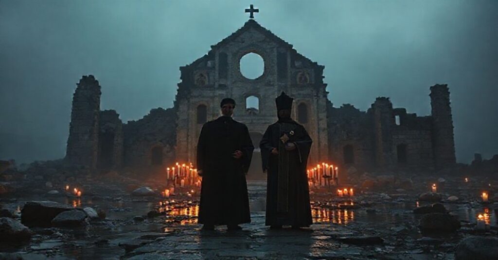 Zdradzone dziedzictwo Nicei: Usurpator Robert Prevost i schizmatyczny patriarcha Bartłomiej I podczas synkretycznej ceremonii w ruinach bazyliki św. Neofytosa w Izniku.