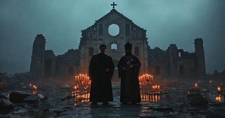 Zdradzone dziedzictwo Nicei: Usurpator Robert Prevost i schizmatyczny patriarcha Bartłomiej I podczas synkretycznej ceremonii w ruinach bazyliki św. Neofytosa w Izniku.