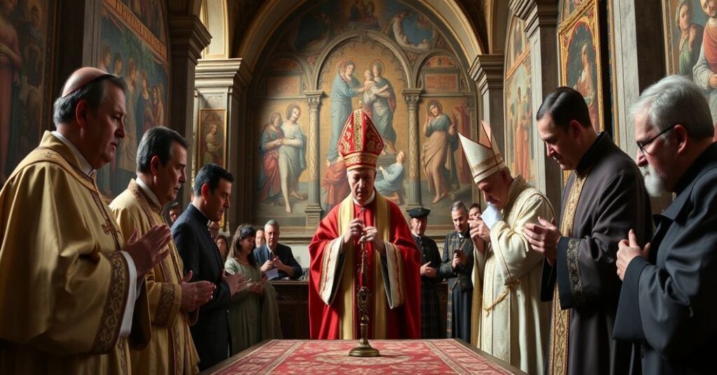 Solemne uroczytość ekumeniczna w Kaplicy Sykstyńskiej z udziałem fałszywego papieża Leona XIV, króla Karola III i anglikańskiego "arcybiskupa" Yorku, symbolizująca teologiczny skandal.