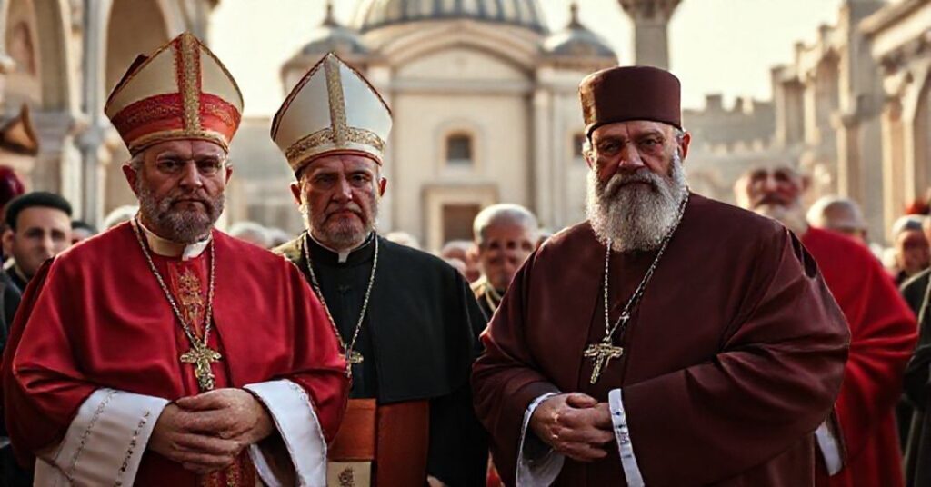 Solemne zdjęcie przedstawiające rzekomego "papieża" Leona XIV i fałszywego kardynała Kurta Kocha podczas ekumenicznej pielgrzymki do Turcji