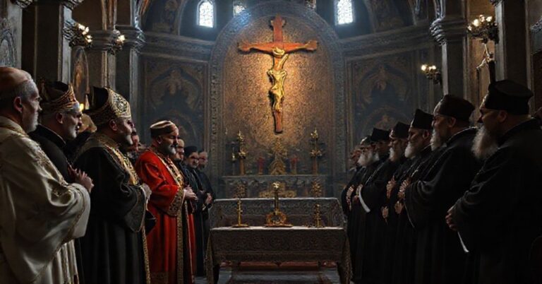 Ekumeniczna zdrada w Stambule: "papież" Leon XIV spotyka się z przywódcami prawosławnego schizmatyku w kościele św. Eufemii.