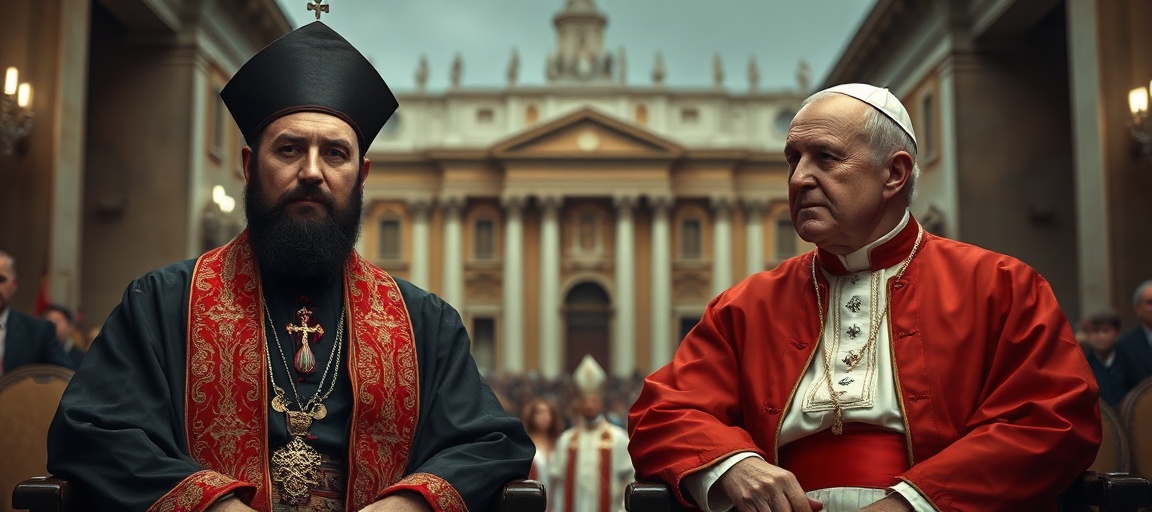 Fałszywa ekumeniczna jedność: Aram I i Leon XIV w Watykanie Portret Aram I i Leona XIV podczas ekumenicznego spotkania w Watykanie