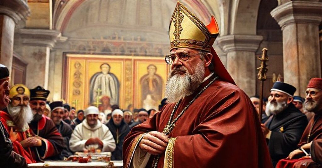 Zdjęcie przedstawiające rzekomego papieża 'Leona XIV' (Roberta Prevosta) podczas ekumenicznej wizyty w Turcji, symbolizujące zdrady wiary katolickiej.