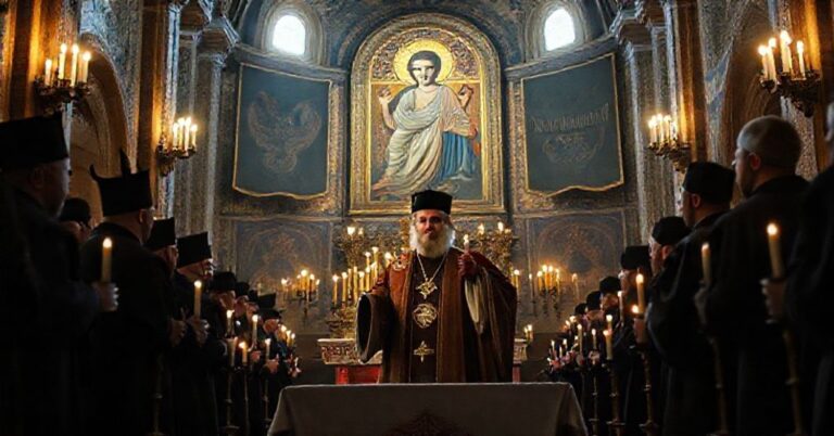 Wnętrze schizmatyckiej katedry św. Jerzego w Stambule z uzurpatorem "Leonem XIV" podczas ekumenicznego spotkania