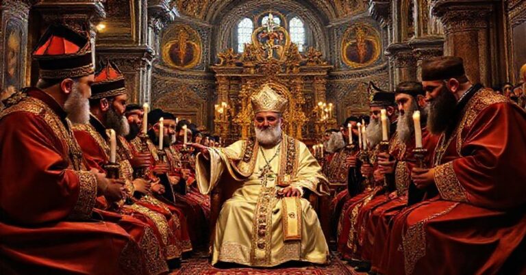 Wizerunek ukazujący fałszywego papieża Leona XIV podczas ekumenicznej liturgii w Stambule z ormiańskimi schizmatykami i Bartłomiejem I.