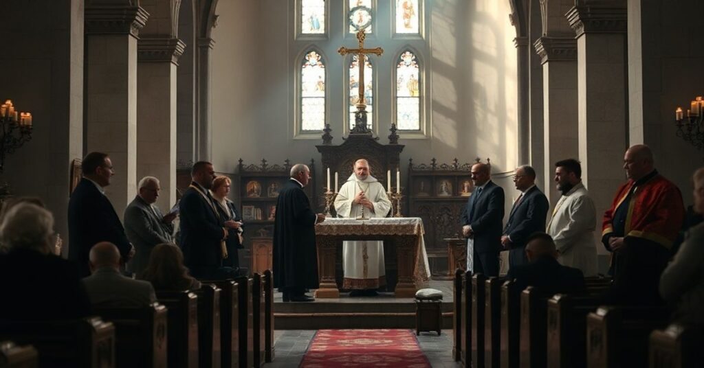 Zdjęcie przedstawiające zgorszenie ekumeniczne w olsztyńskiej konkatedrze św. Jakuba podczas fałszywego nabożeństwa Słowa Bożego z udziałem przedstawicieli sekt posoborowych i protestanckich.