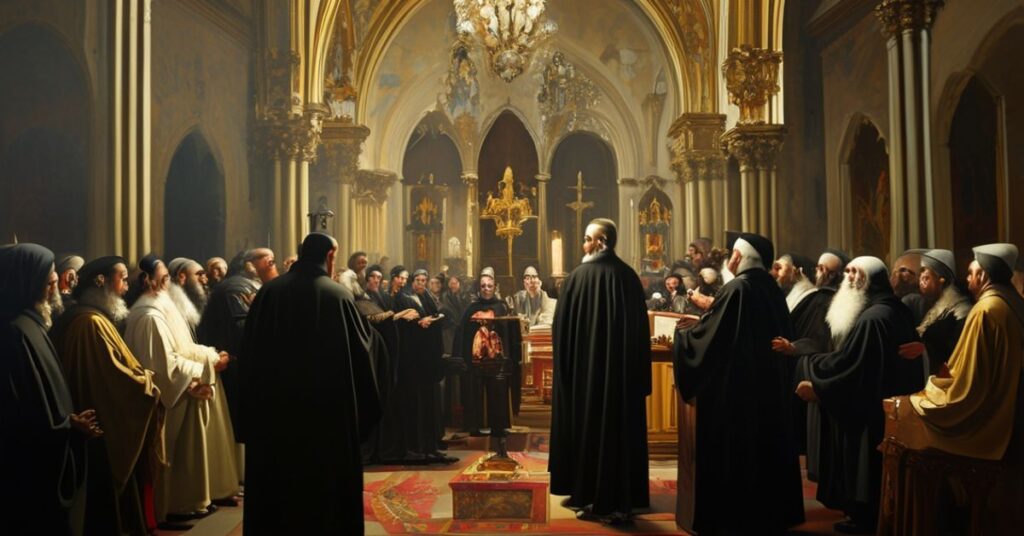 Wnętrze wrocławskiej katedry podczas ekumenicznego zgromadzenia z udziałem "abp." Józefa Kupnego i "bp." Marcina Orawskiego