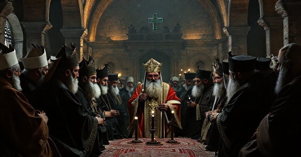 Zdjęcie ukazujące fałszywe ekumeniczne zgromadzenie w Izniku z uzurpatorem 'Leonem XIV' i przedstawicielami sekt protestanckich.