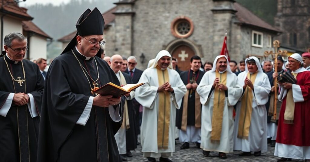 Procesja katolicka w Książnicy Beskidzkiej z udziałem modernistycznych przedstawicieli sekt protestanckich i judaizmu.