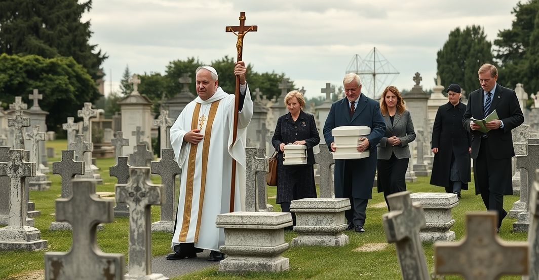 Procesja pogrzebowa dzieci utraconych w Ełku z udziałem katolickiego kapłana i ewangelickiego pastora
