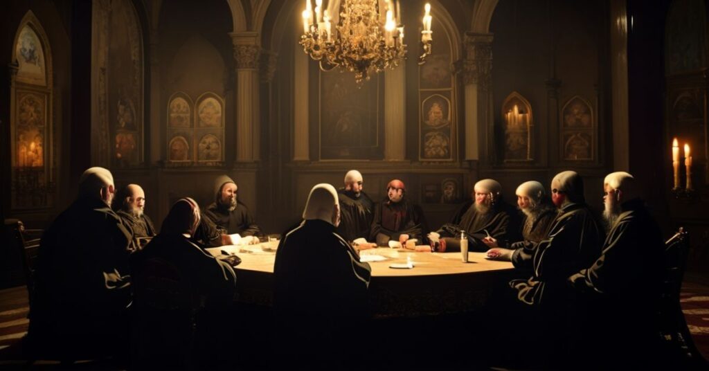 Zdjęcie przedstawiające spotkanie Polskiej Rady Ekumenicznej w Warszawie z udziałem hierarchów różnych wyznania w nienaturalnej jedności.