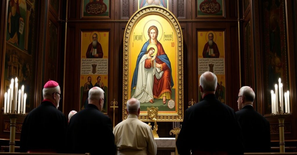 Biskupi katolickie uczestniczący w ekumenicznej modlitwie z muzułmanami w Domu Arcybiskupów Warszawskich.