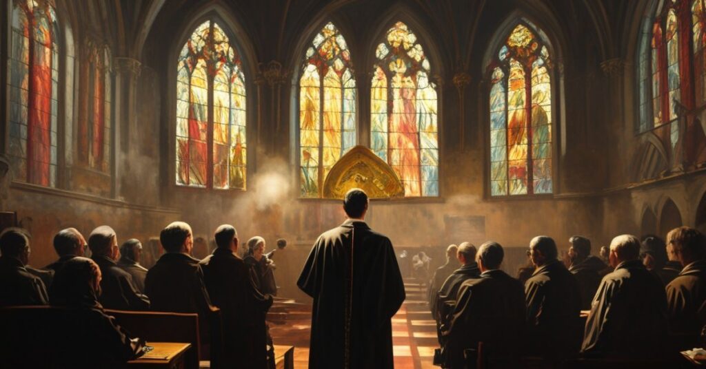 Tradycyjna Msza w kościele akademickim KUL w Lublinie z podniesionym Hostią podczas konsekracji.