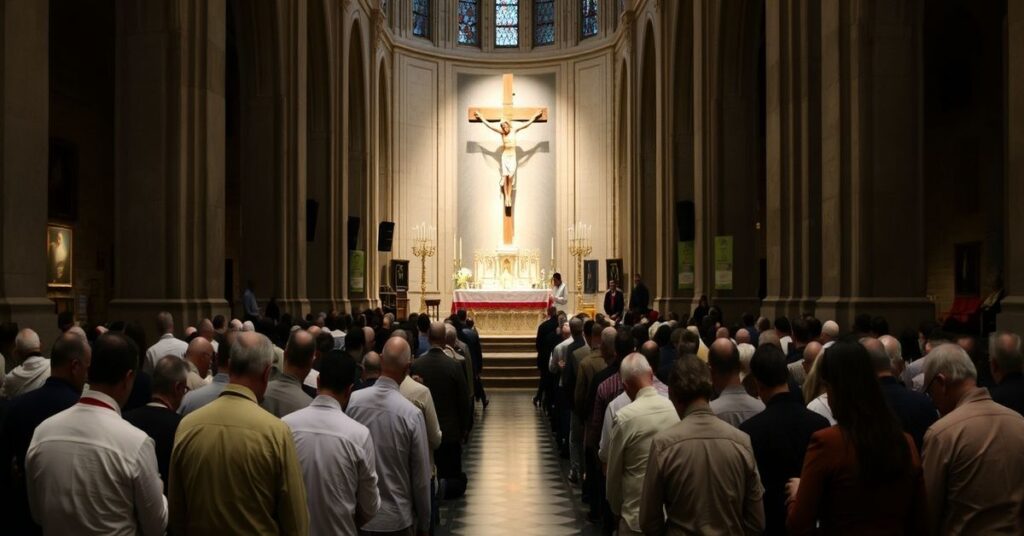 Pobożny moment modlitwy eucharystycznej w Mediolanie bez nawiązania do Chrystusa Króla