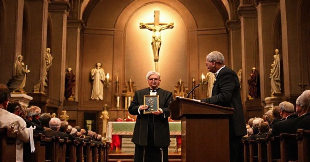 Uroczystość wręczenia nagrody imienia Matki Angeliki Dougowi Keckowi przez Michaela Warsawa w siedzibie EWTN.