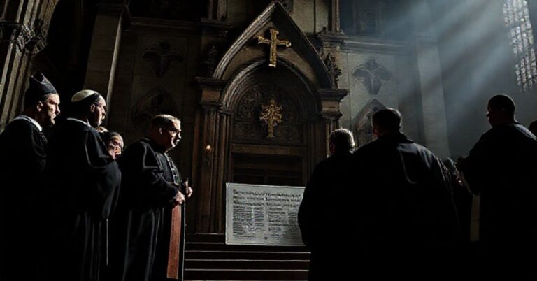 Solemne zdjęcie przedstawiające zniekształcenie królestwa Chrystusa Króla przez modernistycznych teologów w kościele Sacro Cuore di Cristo Re