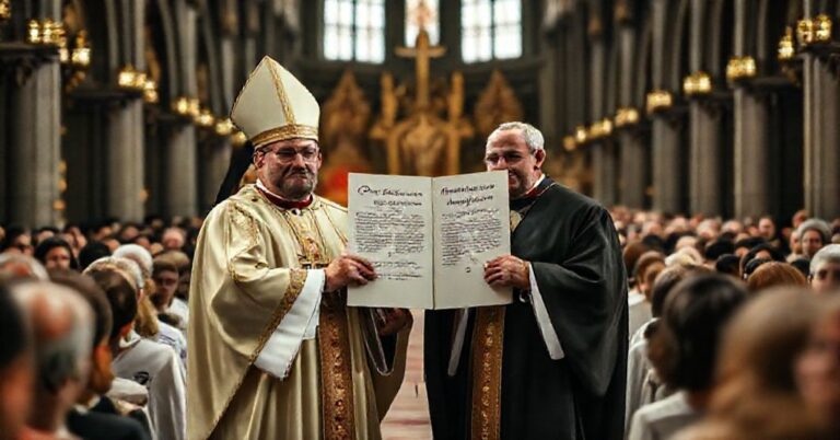Uroczystość w katedrze we Wrocławiu z udziałem "abp" Tadeusza Wojdy i "bp" Georga Bätzinga
