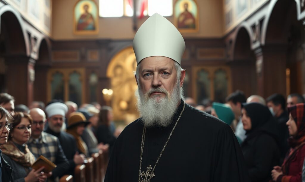 Obraz przedstawiający fałszywego biskupa Nikołaja Dubinina w tradycyjnym prawosławnym kościele w Rosji.
