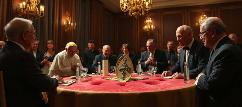 Uroczysty obiad w Hotelu Saint Louis z okazji fałszywej beatyfikacji 'arcybiskupa' Fultona J. Sheena w 2026 roku.