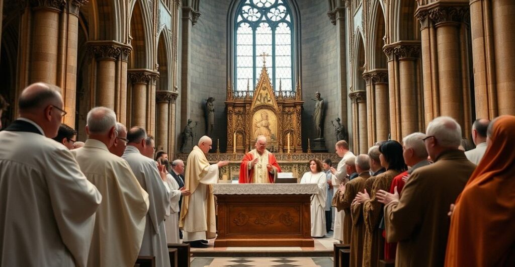 Ceremonia katolicka w katedrze w Elblągu z fałszywym biskupem i antykościelnym reprezentantem, pełna modernistycznych elementów