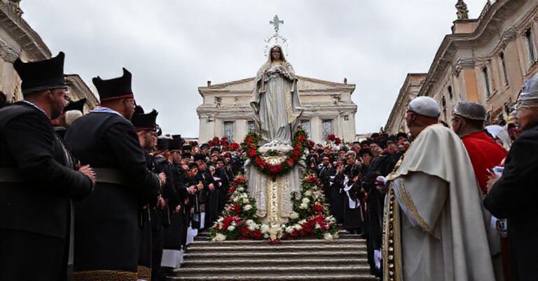 Solemne zdarzenie na Plaza Hiszpańskiej w Rzymie 8 grudnia 2025 roku podczas fałszywej ceremonii oddania hołdu Niepokalanej przez uzurpatora Kościoła