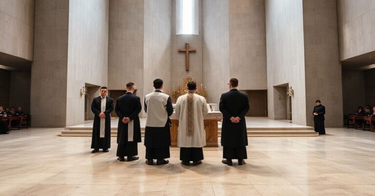 Scena w modernistycznej pseudo-konkatedrze w Stalowej Woli podczas fałszywej ceremonii przedstawienia kandydatów do diakonatu i prezbiteratu przez nieprawowitego biskupa Krzysztofa Nitkiewicza.