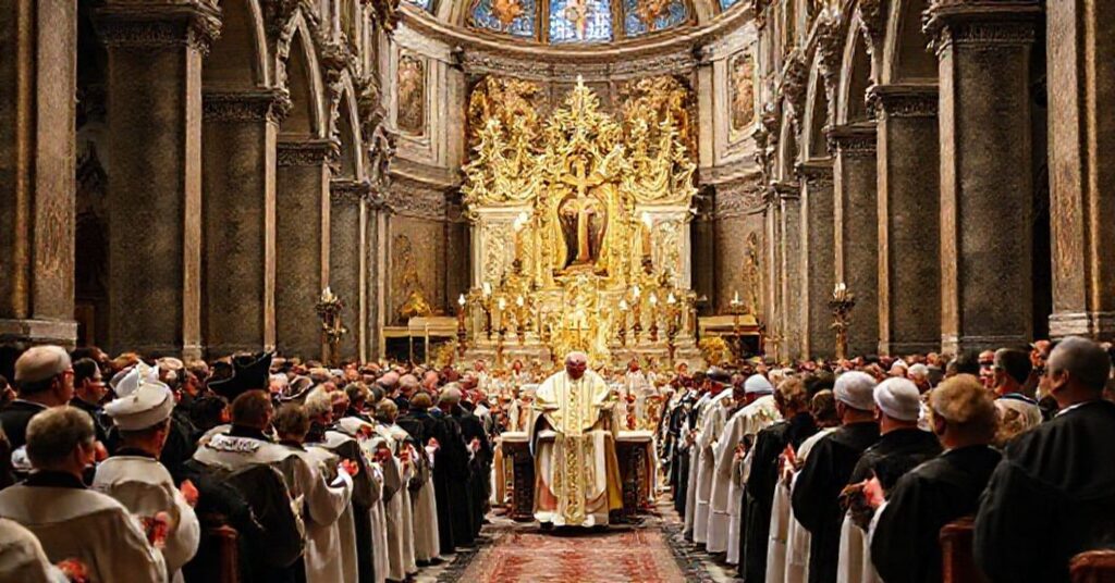 Ceremonia fałszywej kanonizacji w grandioznej bazylice z udziałem Sławomira Odera i modernistycznego kleru.