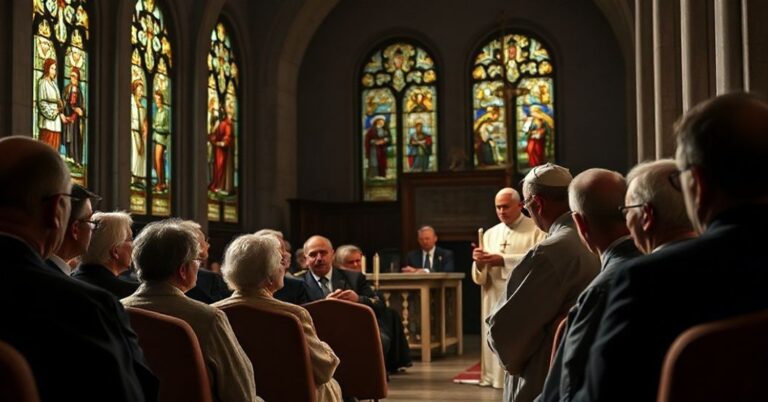 Uroczystość fałszywej kanonizacji kardynała von Galena w modernistycznym kościele, z nuncjuszem Eterovicem przewodniczącym.