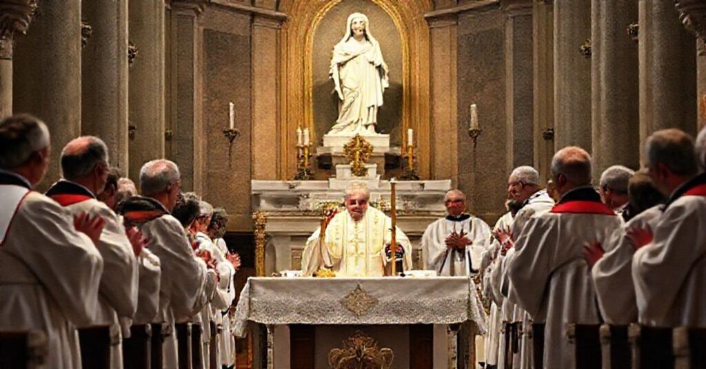 Wizerunek fałszywej kardynalskiej nominacji w tradycyjnym kościele katolickim z biskupem Mirosławem Wachowskim w centralnej roli.