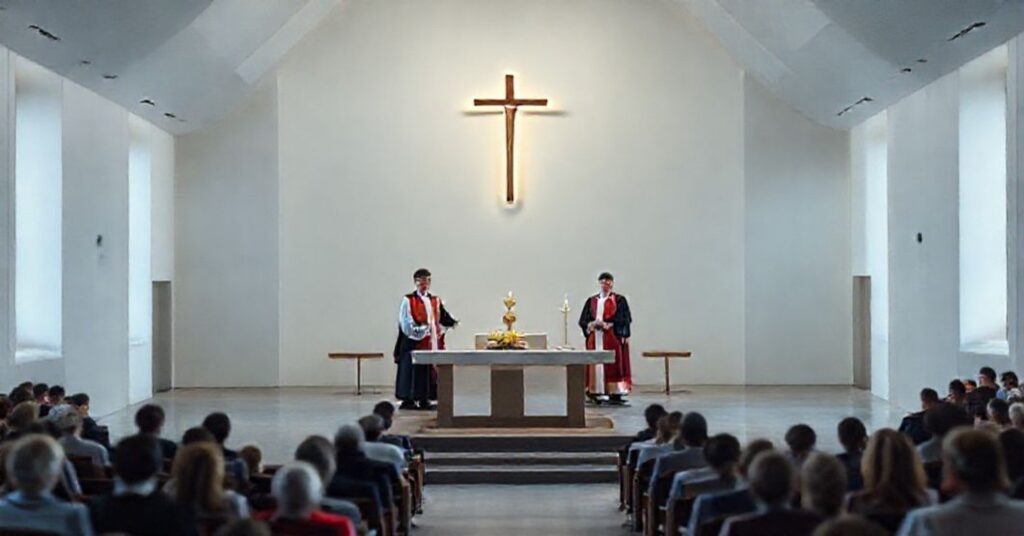 Wnętrze nowoczesnej świątyni w Przeworsku podczas fałszywej konsekracji przez pseudobiskupa Adama Szala