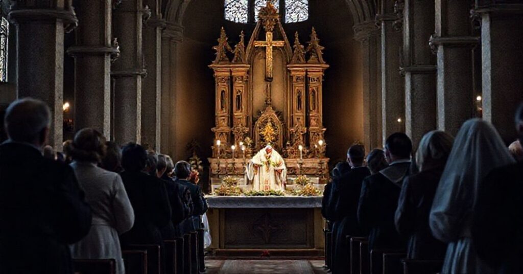 Obraz przedstawia fałszywą liturgię w Skarżysku-Kamiennej z udziałem pseudobiskupa Marka Solarczyka. Scena ukazuje modernistyczne celebrowanie małoważnego sakramentu małżeństwa w bazylice Matki Bożej Ostrobramskiej.