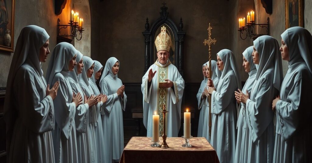 Obraz przedstawiający fałszywą liturgię w św. Katarzynie podczas rzekomego święta Ofiarowania Pańskiego u "bernardynek".