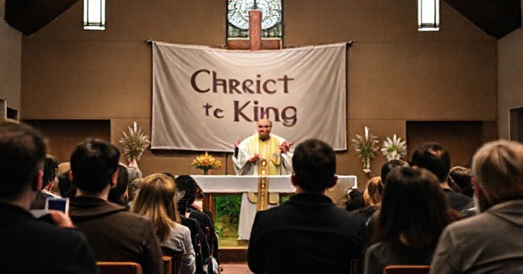 Scena w parafii w Jarocinie podczas fałszywej mszy prowadzonej przez 'biskupa' Damiana Bryla podczas Światowego Dnia Młodzieży.