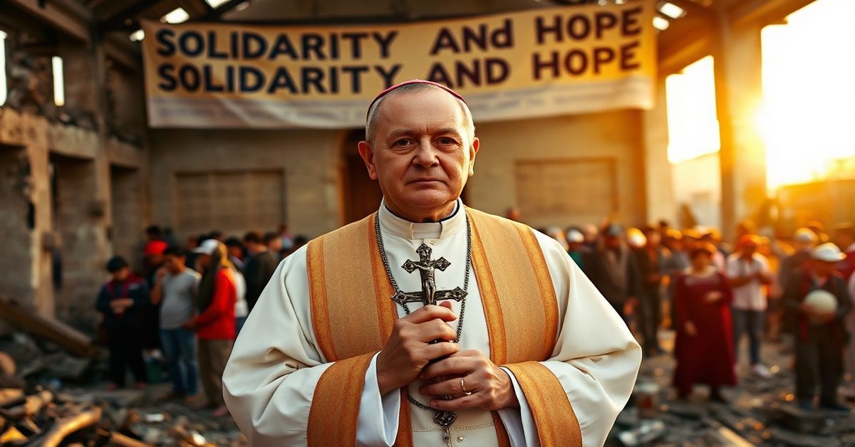 Ksiądz w tradycyjnych szatach liturgicznych stoi w ruinach bombardowanego kościoła w Wenezueli.