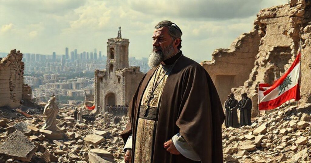 Obraz przedstawiający fałszywą pielgrzymkę Leona XIV do Libanu w 2025 roku