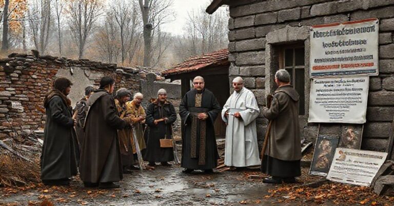 Grupa sąsiadów pomaga naprawiać dom w górniczym mieście, podczas gdy kapłan jest zbyt zajęty organizowaniem spotkań niż udzielaniem sakramentów.