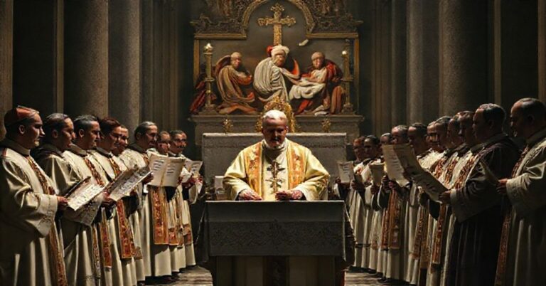 Zdjęcie przedstawiające fałszywe ceremonie beatyfikacyjne w okupowanym Stolicy Apostolskiej z udziałem uzurpatora "Leona XIV" i jego modernistowskich działaczy.