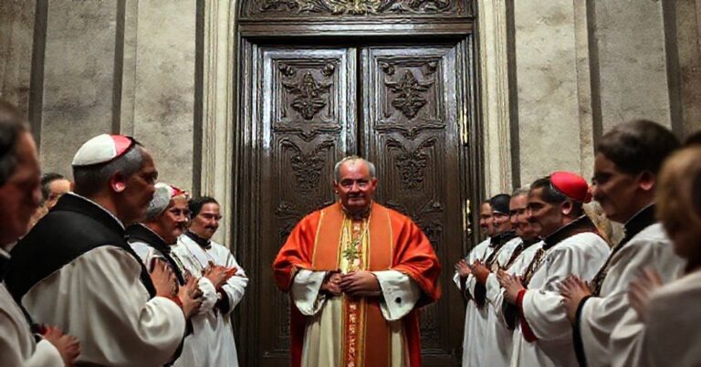 Zdjęcie przedstawiające fałszywego kardynała Rolanda Makrickasa zamykającego Drzwi Święte w bazylice Santa Maria Maggiore w Rzymie podczas rzekomego Jubileuszu Nadziei 2025.