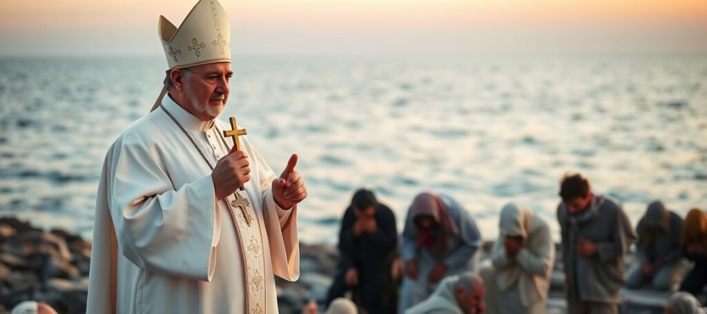 Biskup katolicki błogosławiący migrantów na Lampedusie – symbol fałszywego miłosierdzia bez Chrystusa