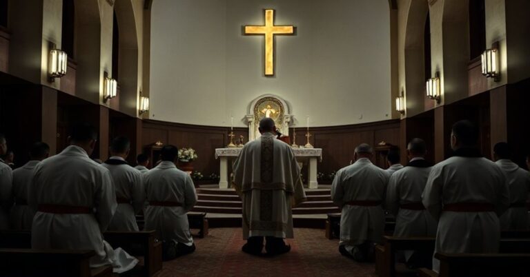 Wnętrze kościoła w Arequipie podczas fałszywego święcenia kapłańskiego z nowymi 'księżmi' i 'arcybiskupem' Javierem Del Río Albą.