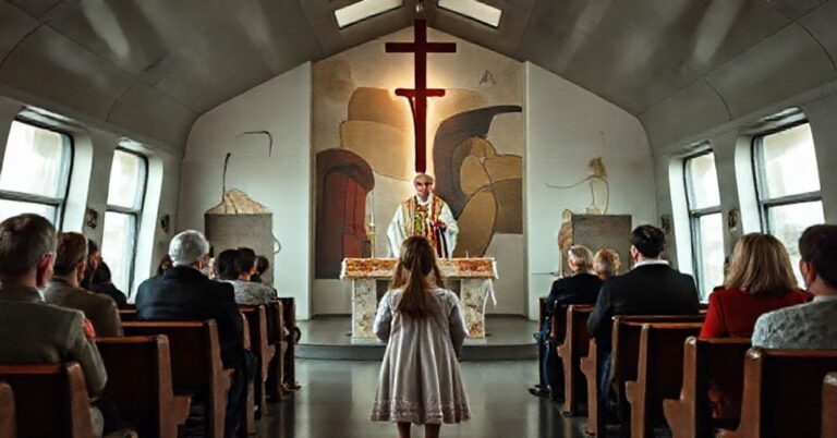 Wnętrze modernistycznej kaplicy na dworcu kolejowym we Wrocławiu, gdzie fałszywy biskup Jacek Kiciński CMF prowadzi nowomszową 'mszę' ku czci św. Katarzyny Aleksandryjskiej