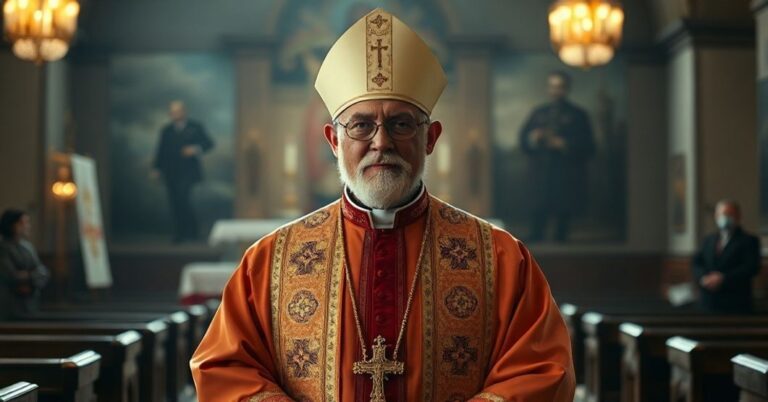 Portret fałszywego biskupa Athanasiusa Schneidera w tradycyjnym kościele katolickim, symbolizujący jego niekonsekwentną retorykę na temat męczeństwa.