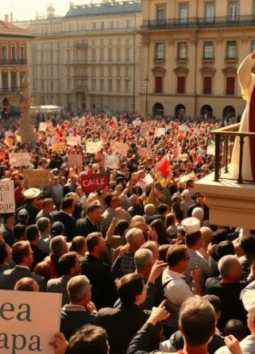 Fałszywy papież Leon XIV podczas wizyty w Madrycie - propagandowe widowisko Tłumy zgromadzone na Placu Świętego Piotra w Madrycie podczas wizyty fałszywego papieża Leona XIV