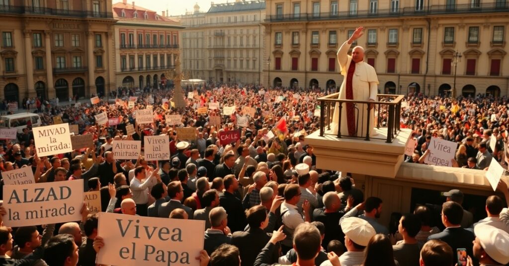 Tłumy zgromadzone na Placu Świętego Piotra w Madrycie podczas wizyty fałszywego papieża Leona XIV