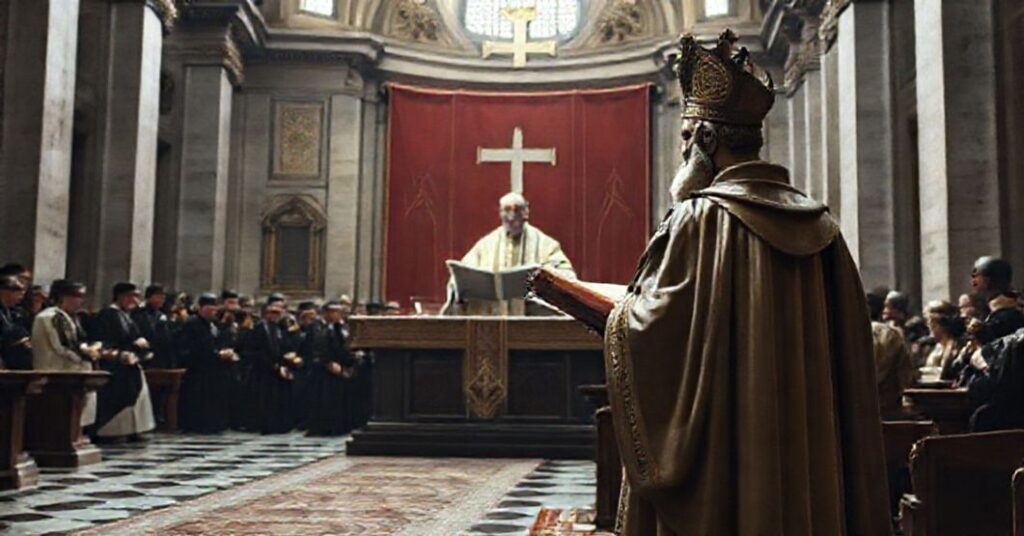 Przedstawienie fałszywego papieża Leona XIV podczas modernistycznej kazania w Bazylice św. Piotra, 26 grudnia 2025 r.