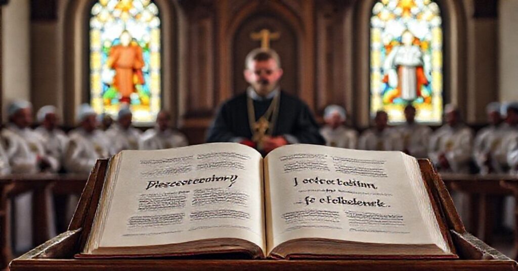 Sobótni obraz przedstawiający fałszywego papieża Leona XIV i modernistycznych biskupów podczas kontrowersyjnego apelu o pojednanie bez nawrócenia.