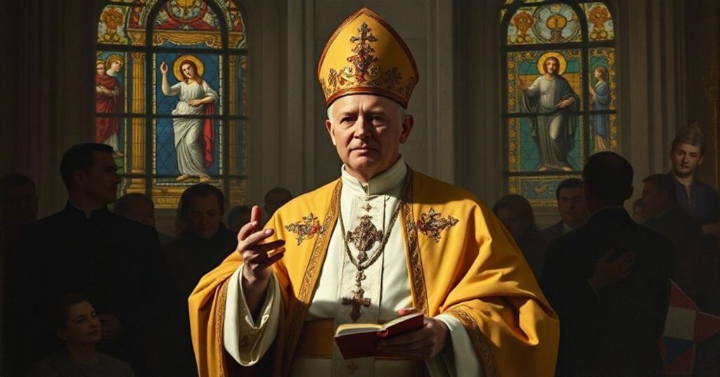 Portret fałszywego papieża 'Leona XIV' podczas modlitwy Anioł Pański przedstawiający jego heretyczne nauczanie o Jezusie jako antropocentrycznej nadziei.