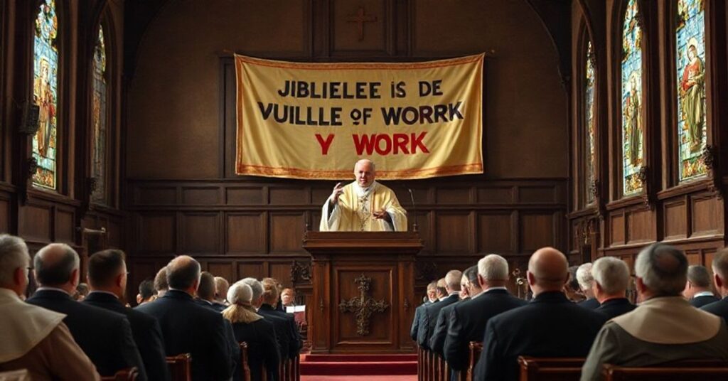 Prawowity katolicy słuchają fałszywego papieża propagującego socjalistyczną wizję pracy w tradycyjnym kościele